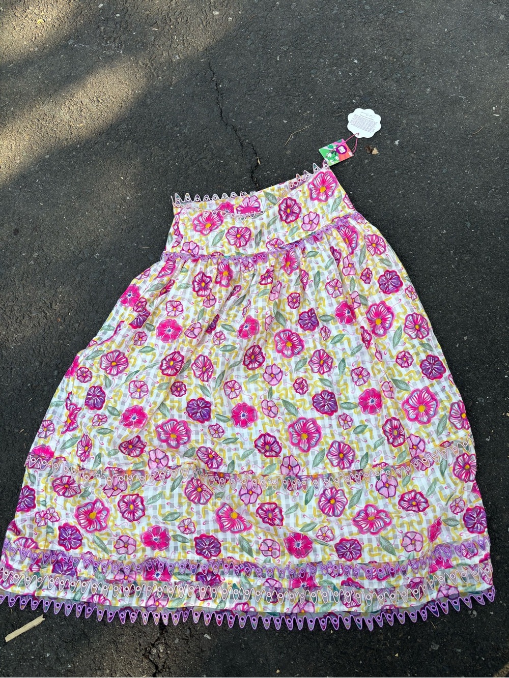 Floral Tiered Maxi Skirt in Pink and White